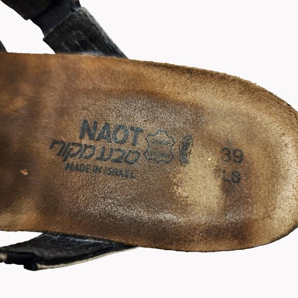 Naot Womens 8 Metallic Strappy Leather Sandals Size 39 Rhinestone rings - Picture 4 of 10